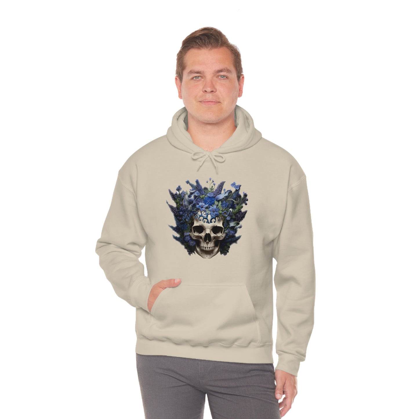 Bluebonnets Blue Lupine Floral Skull Unisex Heavy Blend™ Hooded Sweatshirt