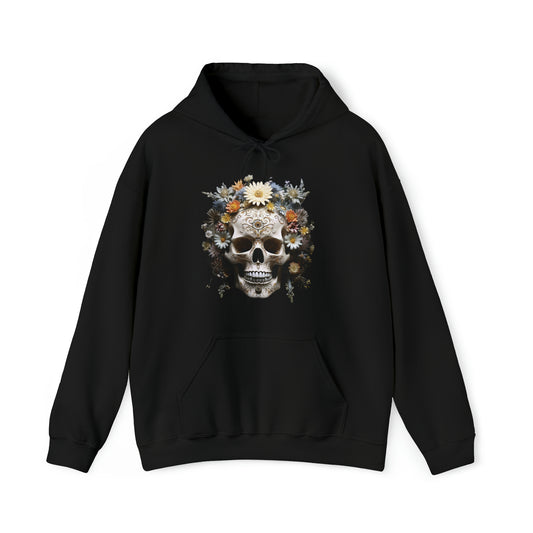 Blue Daisies Floral Skull Unisex Heavy Blend™ Hooded Sweatshirt