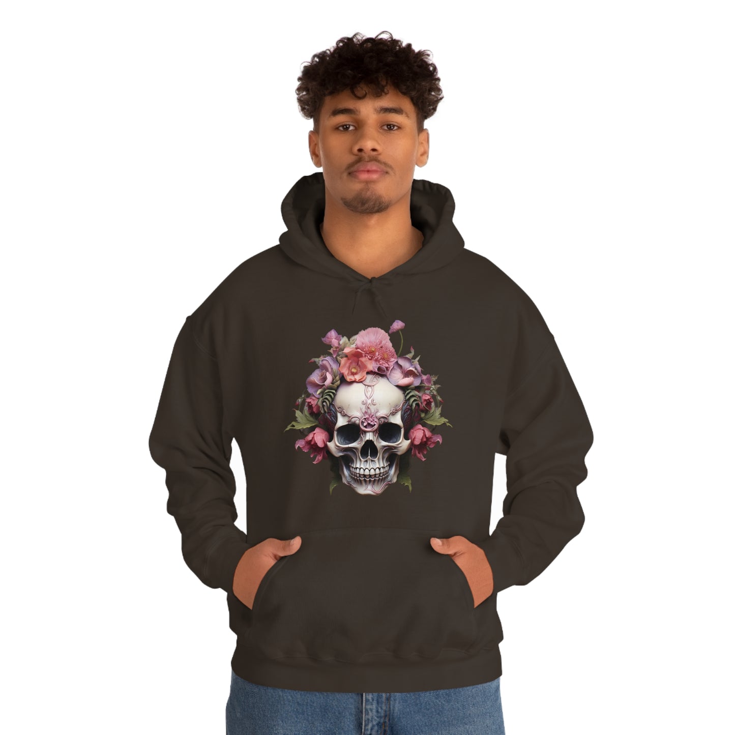 Pink Poppy Floral Skull Unisex Heavy Blend™ Hooded Sweatshirt