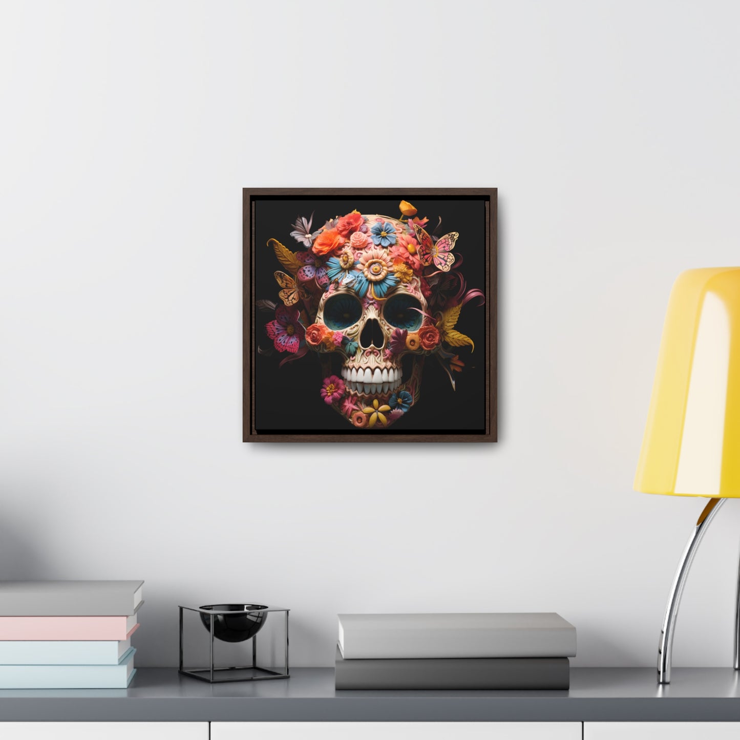 Paper Butterflies Skull Digital Art Gallery Canvas Wraps, Square Frame