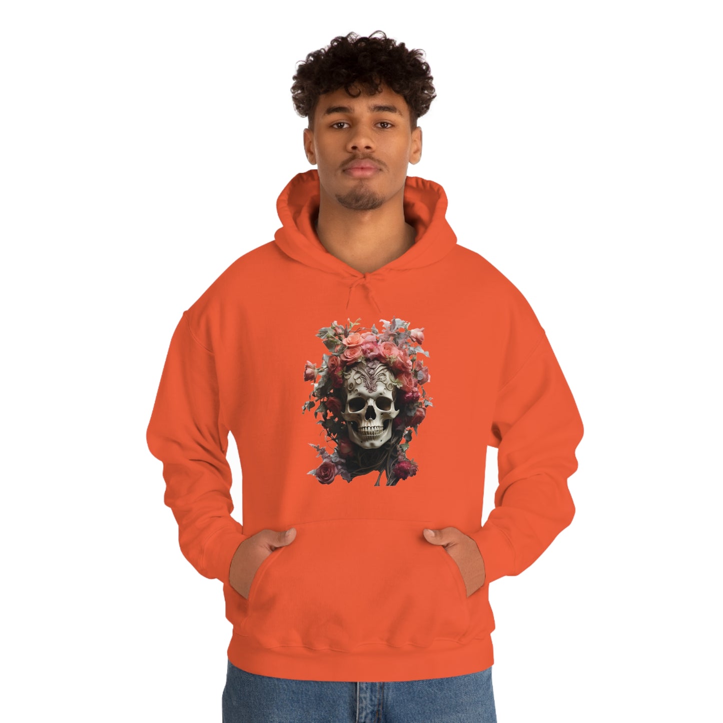 Pink Rose Floral Skull Unisex Heavy Blend™ Hooded Sweatshirt