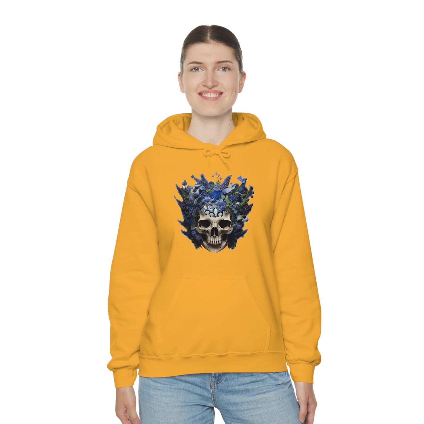 Bluebonnets Blue Lupine Floral Skull Unisex Heavy Blend™ Hooded Sweatshirt