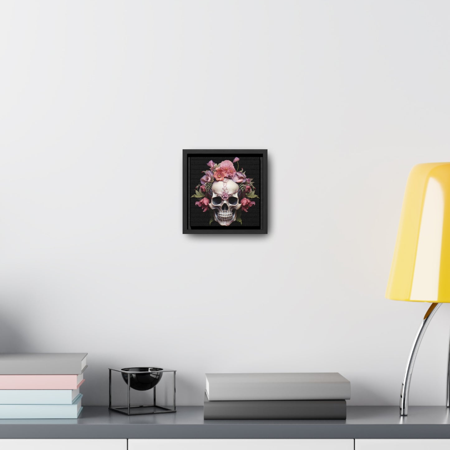 Pink Poppy Skull Digital Art Gallery Canvas Wraps, Square Frame