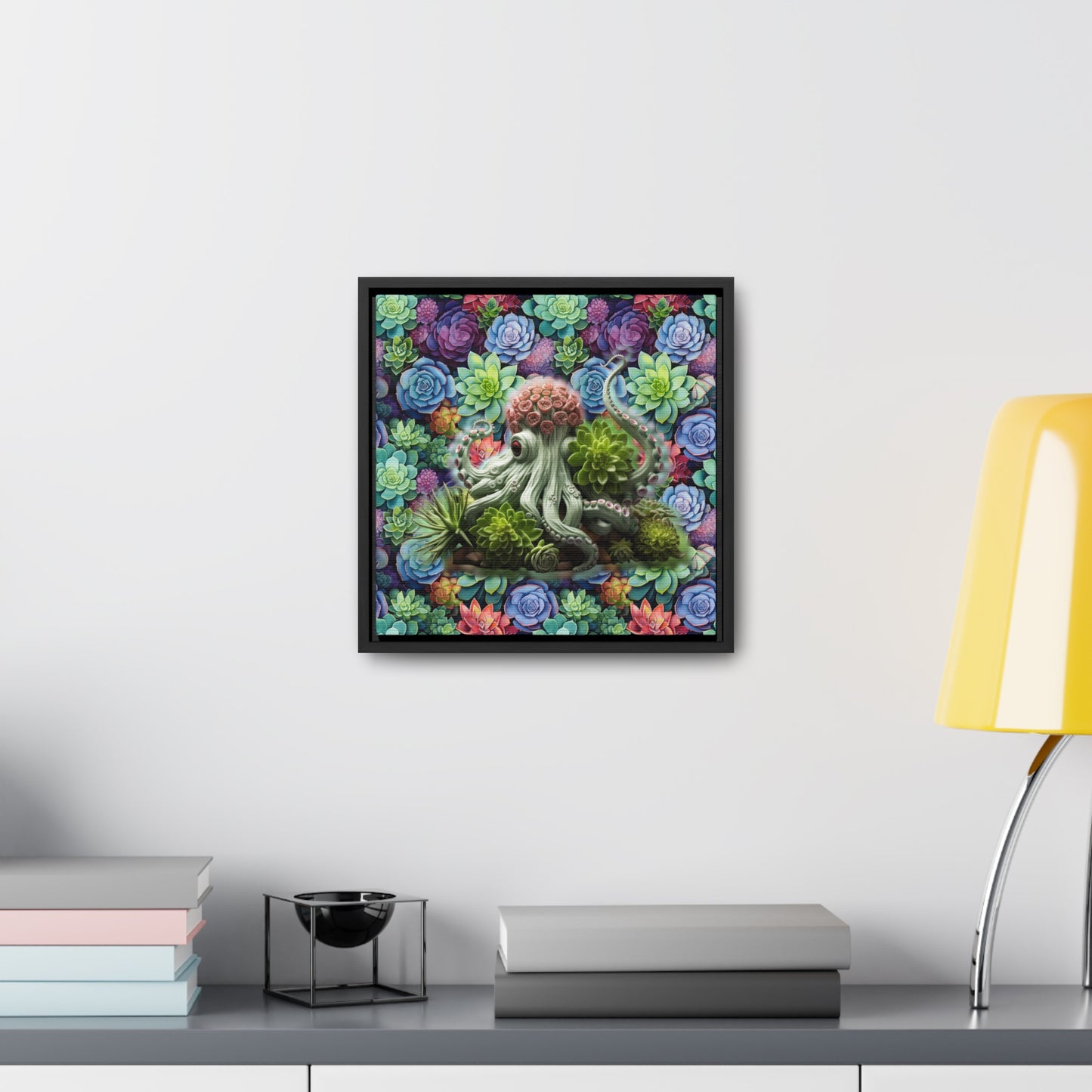 Rose the Octopus Succulent Creatures Digital Art Print Gallery Canvas Wraps, Square Frame