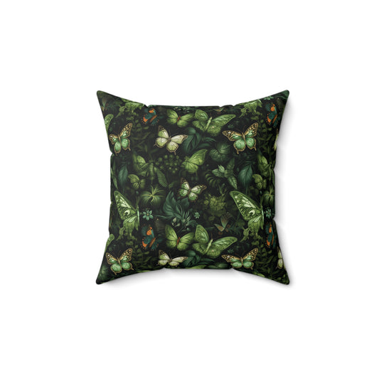 Green Butterflies Spun Polyester Square Pillow