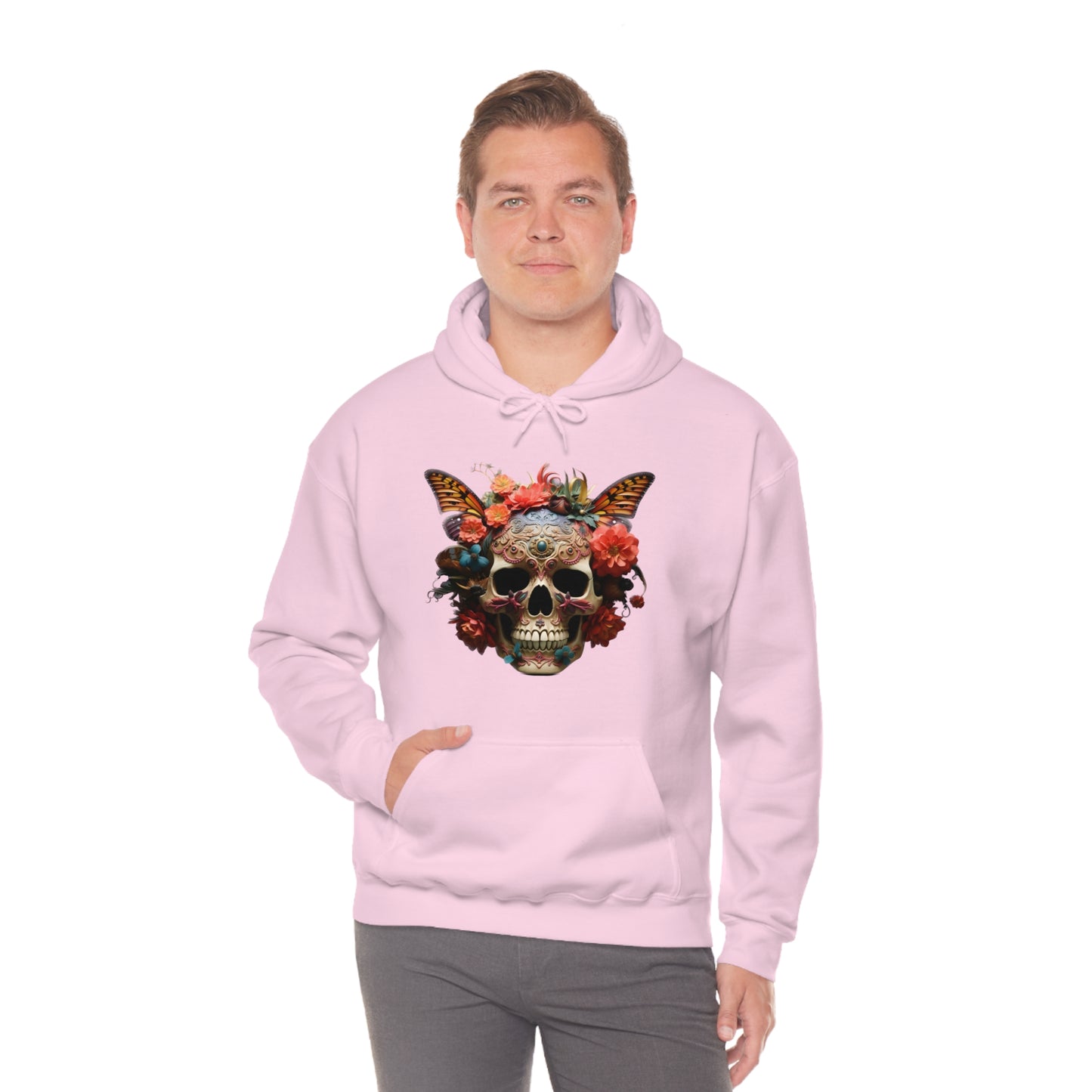 Painted Lady Butterfly Floral Skull Unisex Heavy Blend™ Hooded Sweatshirt