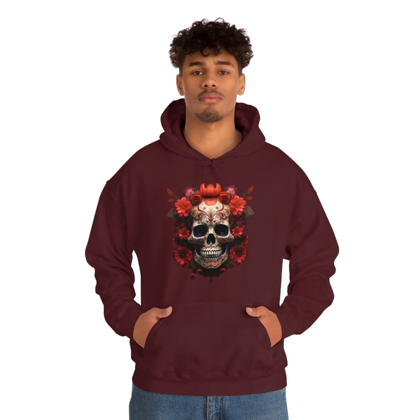 Red Floral Skull Unisex Heavy Blend™ Hooded Sweatshirt