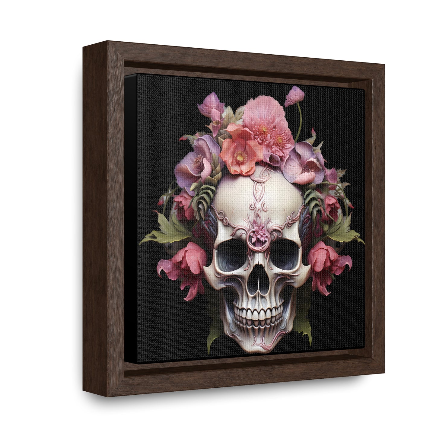 Pink Poppy Skull Digital Art Gallery Canvas Wraps, Square Frame