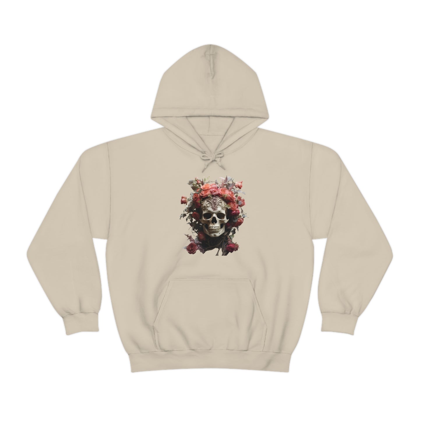 Pink Rose Floral Skull Unisex Heavy Blend™ Hooded Sweatshirt