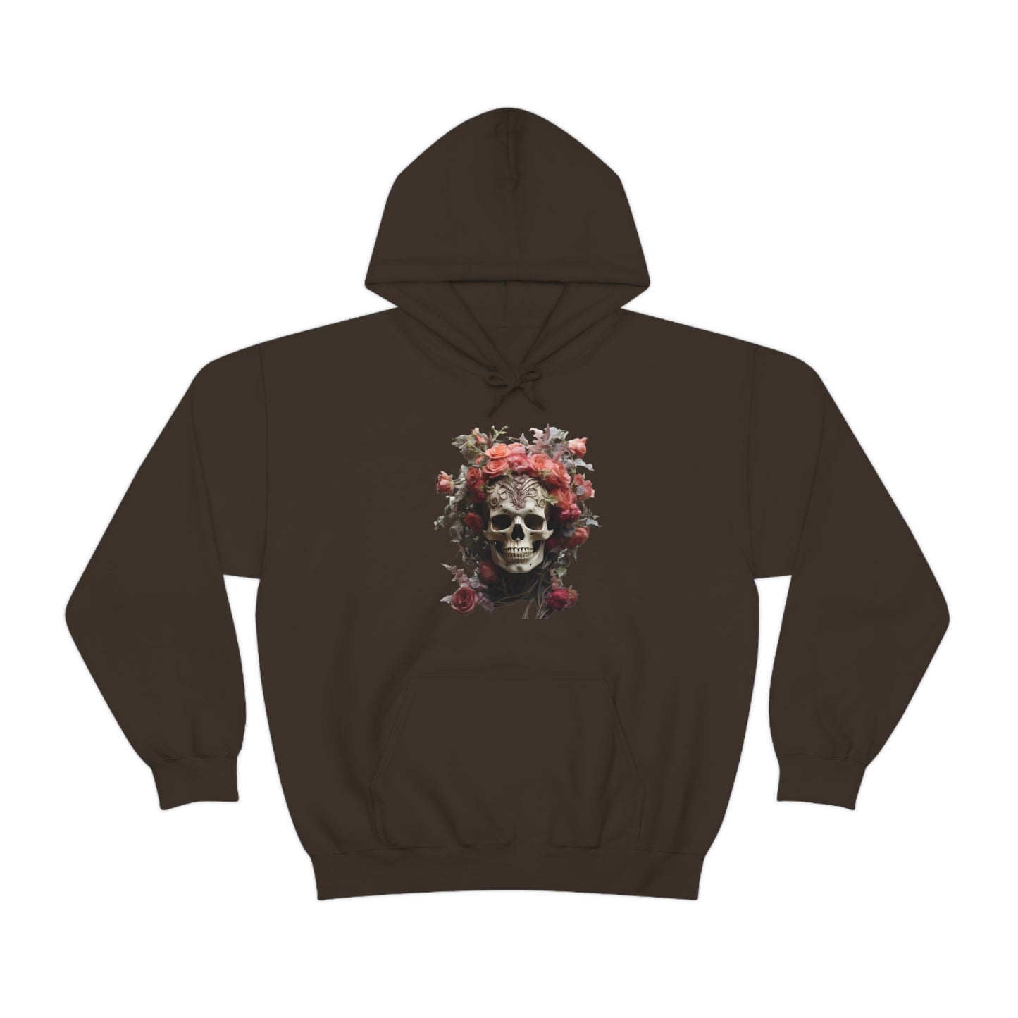 Pink Rose Floral Skull Unisex Heavy Blend™ Hooded Sweatshirt