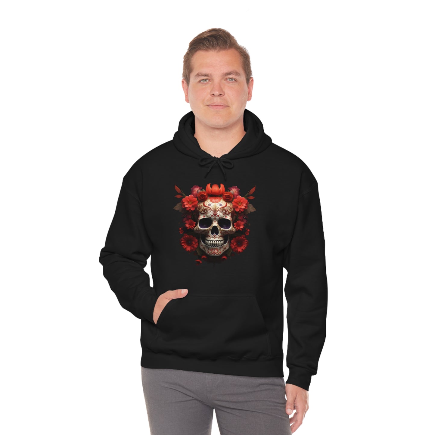 Red Floral Skull Unisex Heavy Blend™ Hooded Sweatshirt