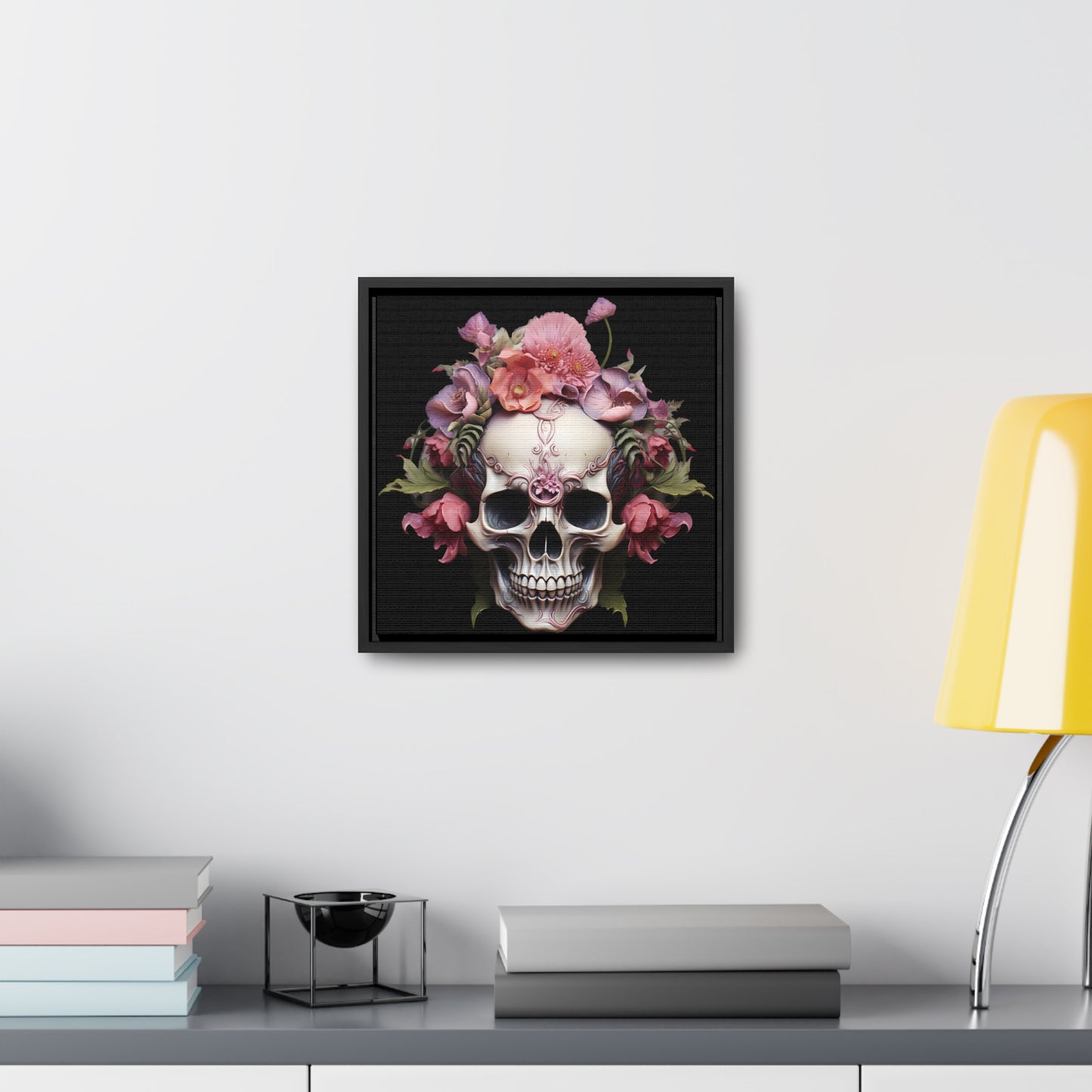 Pink Poppy Skull Digital Art Gallery Canvas Wraps, Square Frame