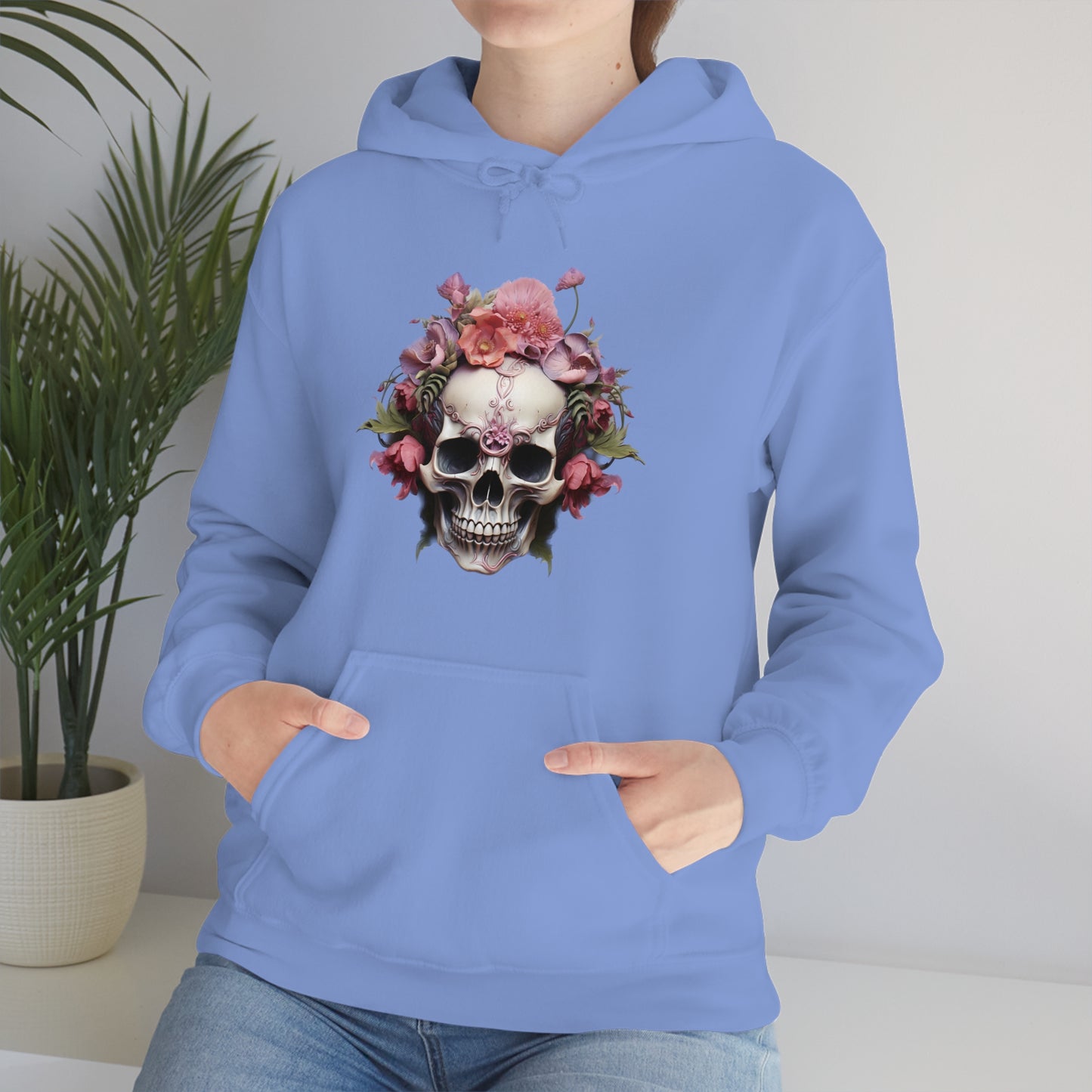 Pink Poppy Floral Skull Unisex Heavy Blend™ Hooded Sweatshirt