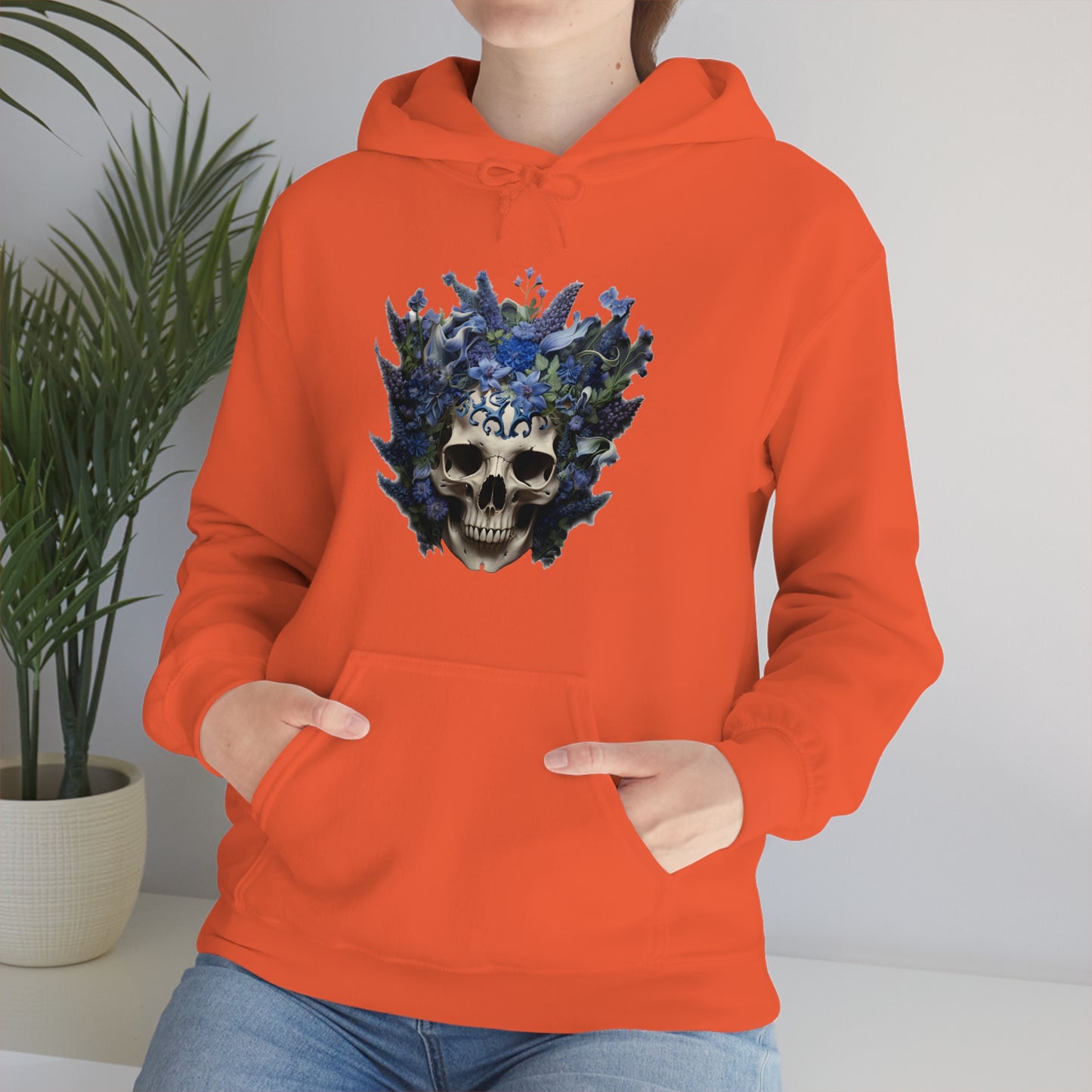 Bluebonnets Blue Lupine Floral Skull Unisex Heavy Blend™ Hooded Sweatshirt