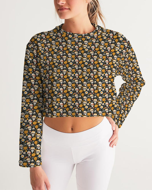 Yellow Daisies & Sugar Skulls Women's Cropped Sweatshirt