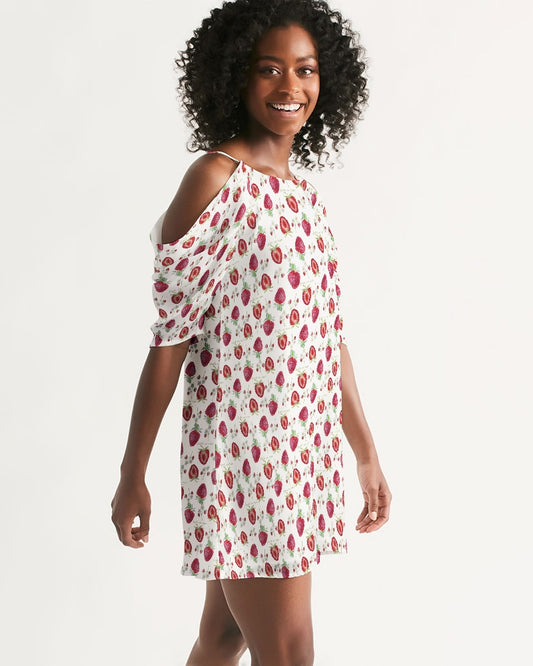 Feels So Ripe Strawberry Women's Open Shoulder A-Line Dress