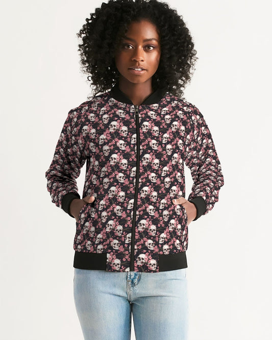 Pink Cherry Blossoms & Skulls Women's Bomber Jacket