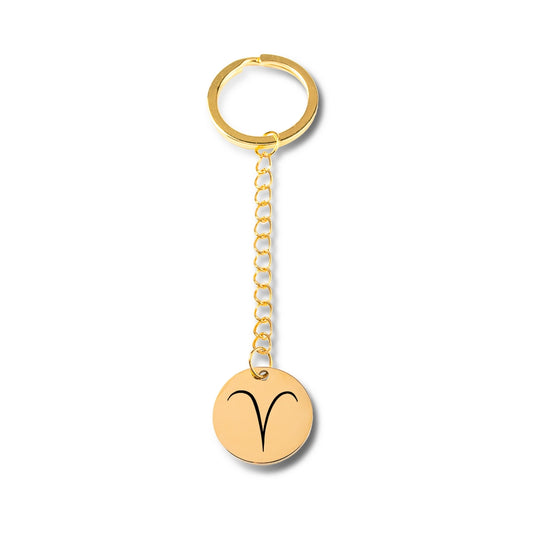 Zodiac Sign Keychain with Optional Custom Engraving in Gold, Silver, and Rose Gold