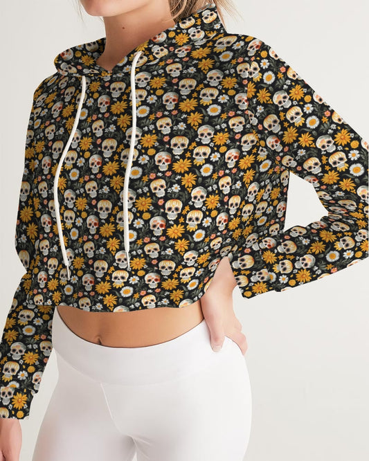 Yellow Daisies & Sugar Skulls Women's Cropped Hoodie