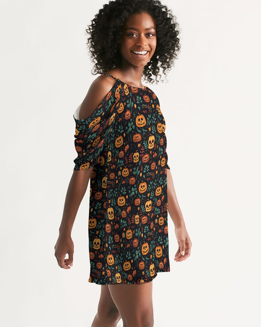 Jack-o-Lanterns Women's Open Shoulder A-Line Dress