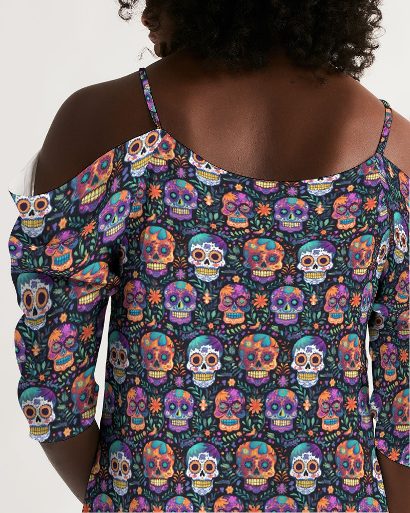 Sugar Skulls Women's Open Shoulder A-Line Dress