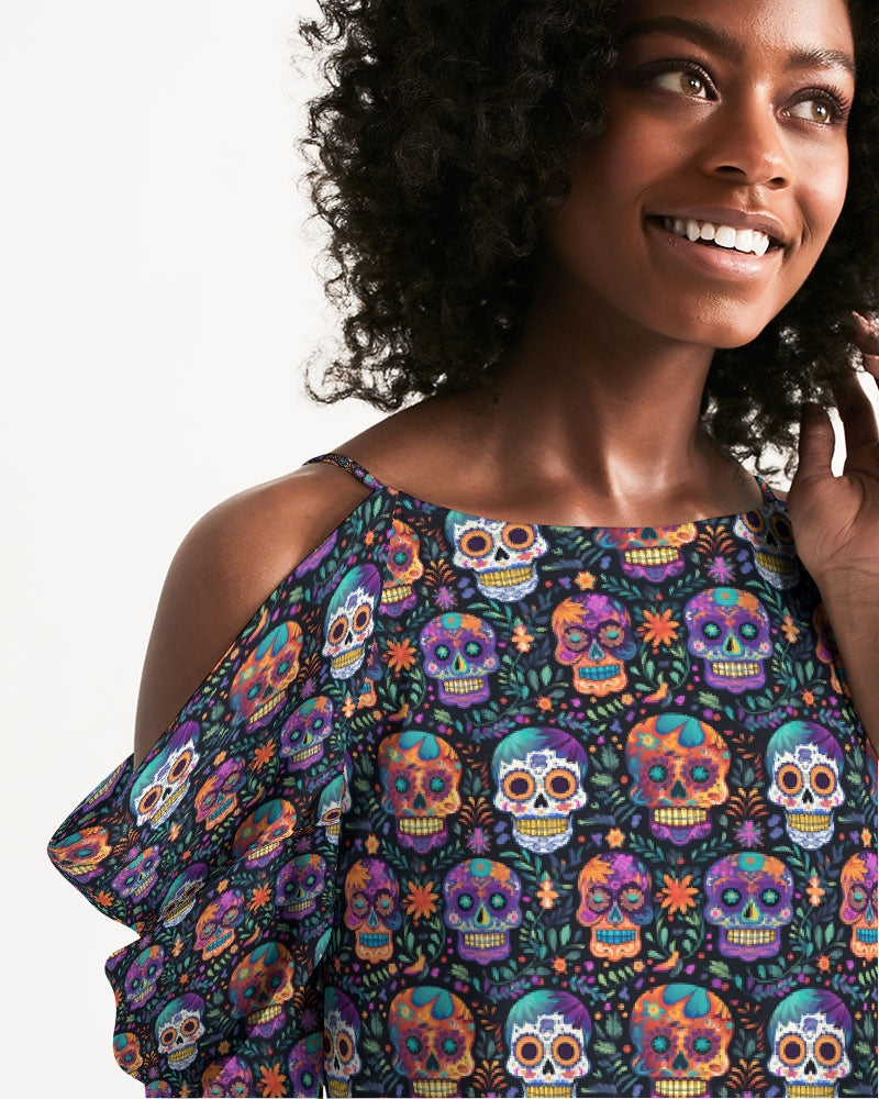 Sugar Skulls Women's Open Shoulder A-Line Dress