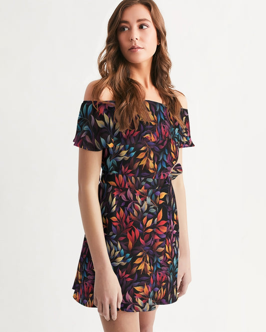 Colorful Leaves Women's Off-Shoulder Dress