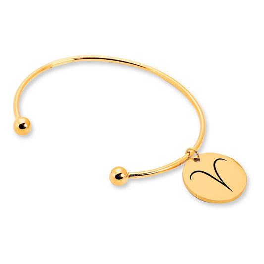 Zodiac Sign Bangle with Optional Custom Engraving in Gold, Silver, and Rose Gold