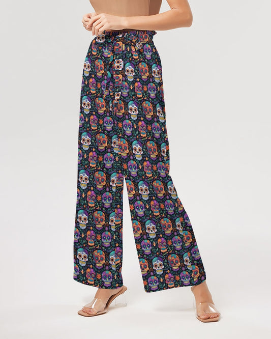 Sugar Skulls Women's High-Rise Wide Leg Pants